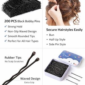 Black Bobby Pins with Rubber Tips